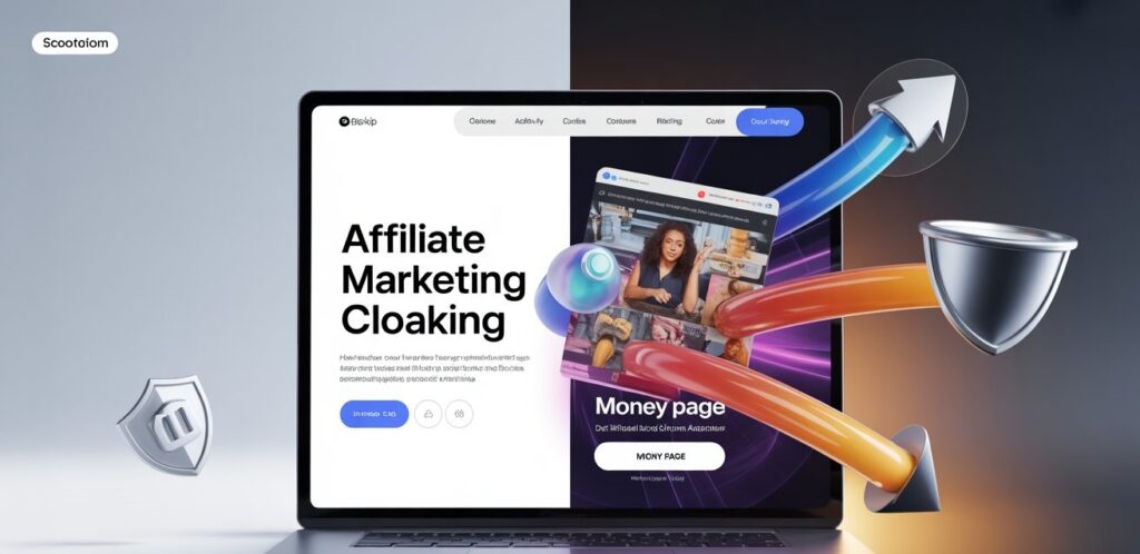 Visual of cloaking in affiliate marketing showing white page vs money page.